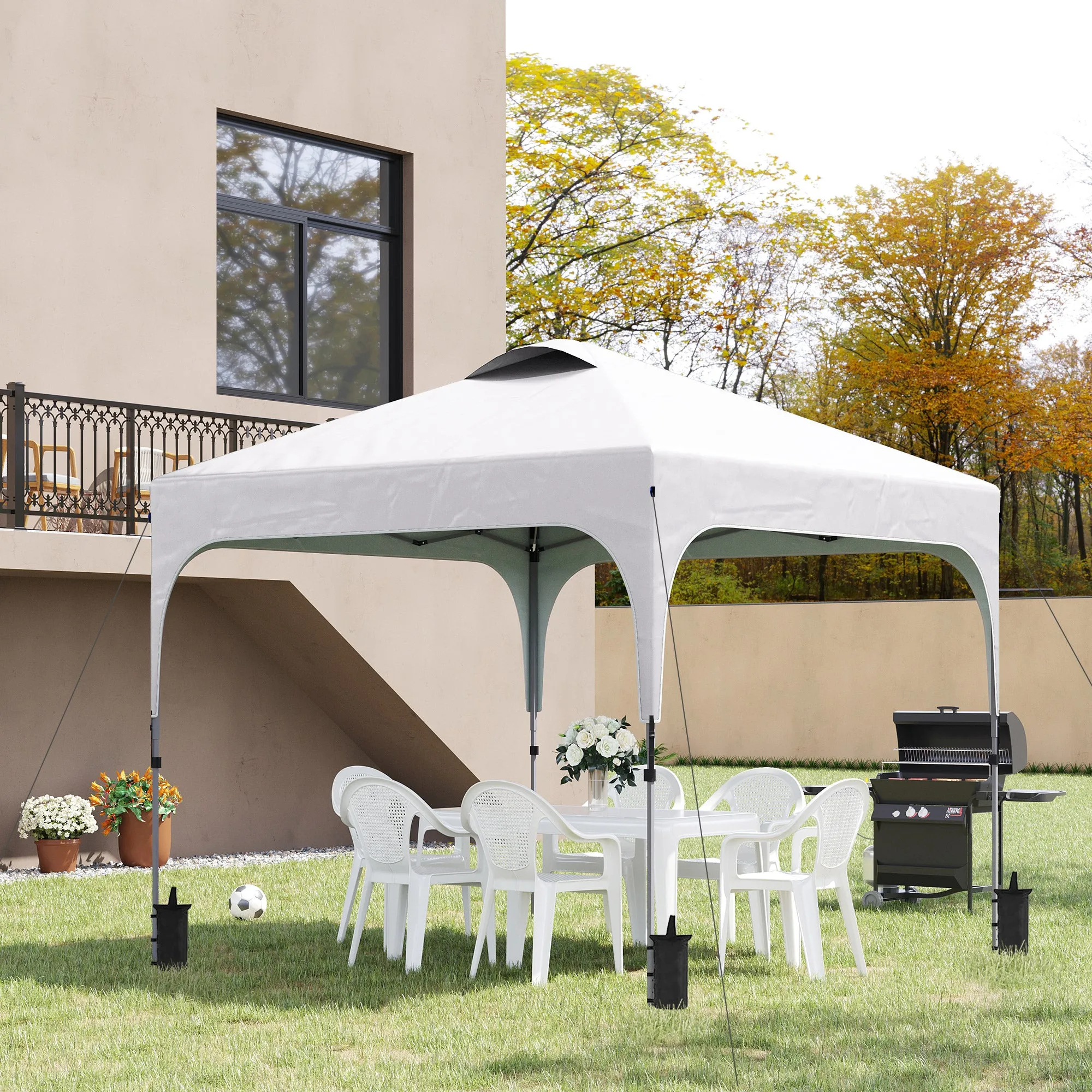 3 x 3 (M) Pop Up Gazebo, Foldable Canopy Tent with Carry Bag with Wheels and 4 Leg Weight Bags for Outdoor Garden Patio Party, White