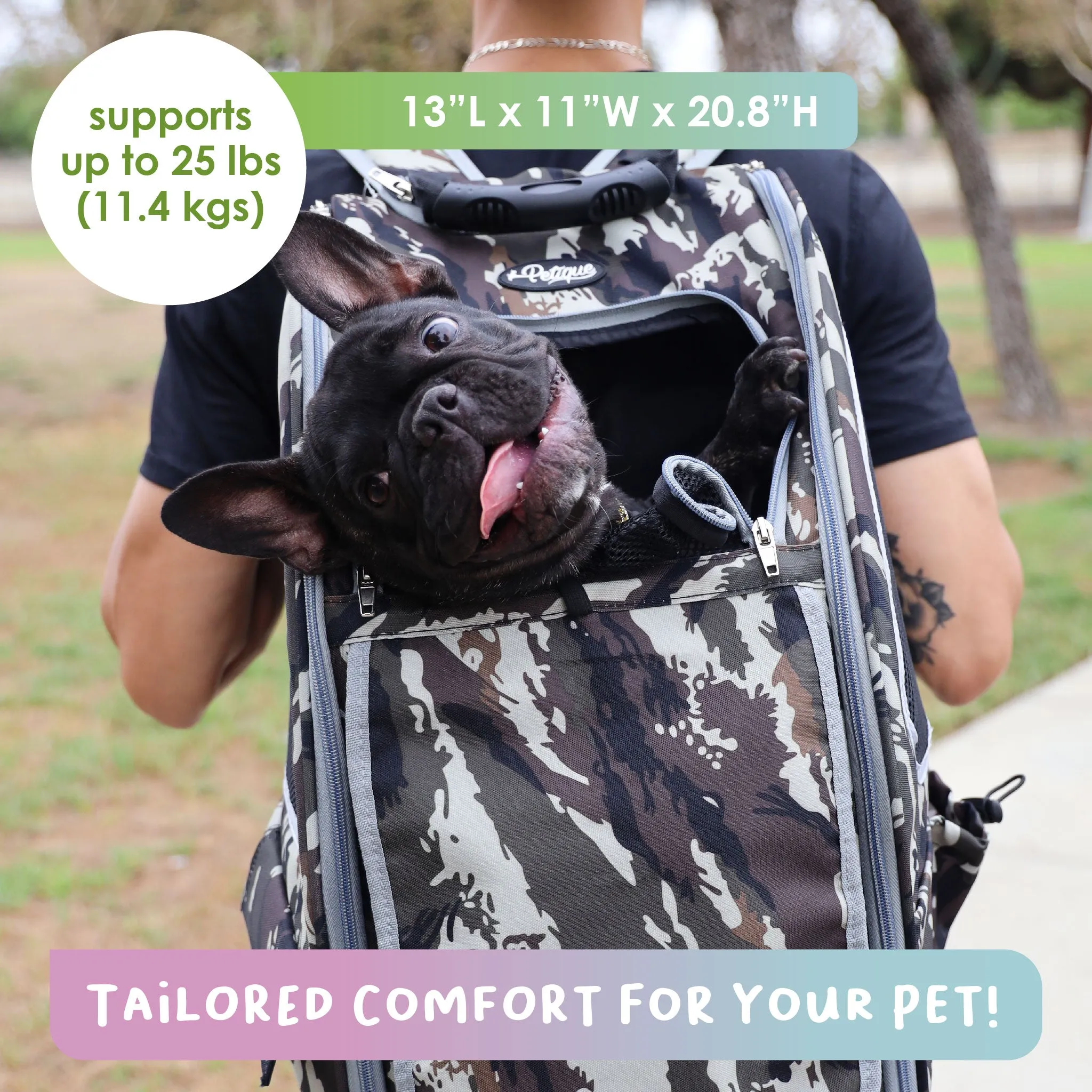 5-in-1 PET CARRIER, Features: Rolling, Top Handle, Backpack, Luggage Attachment, Car Seat ALL IN ONE for Small to Medium Dog, Cat, Bunny, Supports pets up to 25LBS