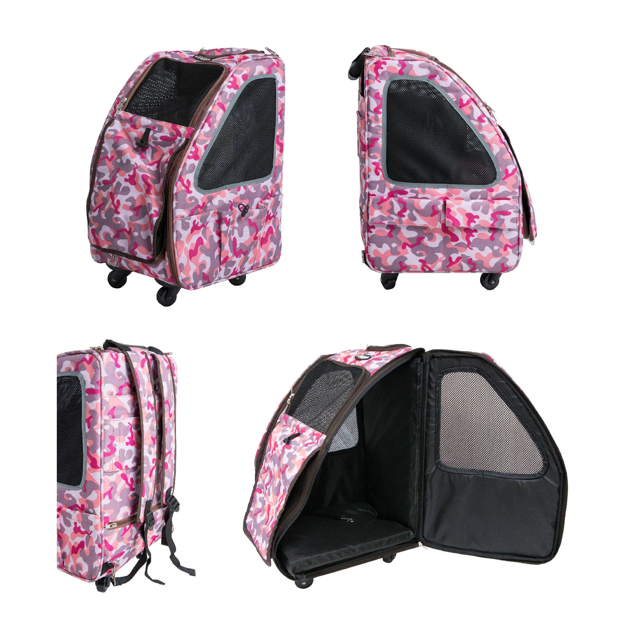 5-in-1 PET CARRIER, Features: Rolling, Top Handle, Backpack, Luggage Attachment, Car Seat ALL IN ONE for Small to Medium Dog, Cat, Bunny, Supports pets up to 25LBS