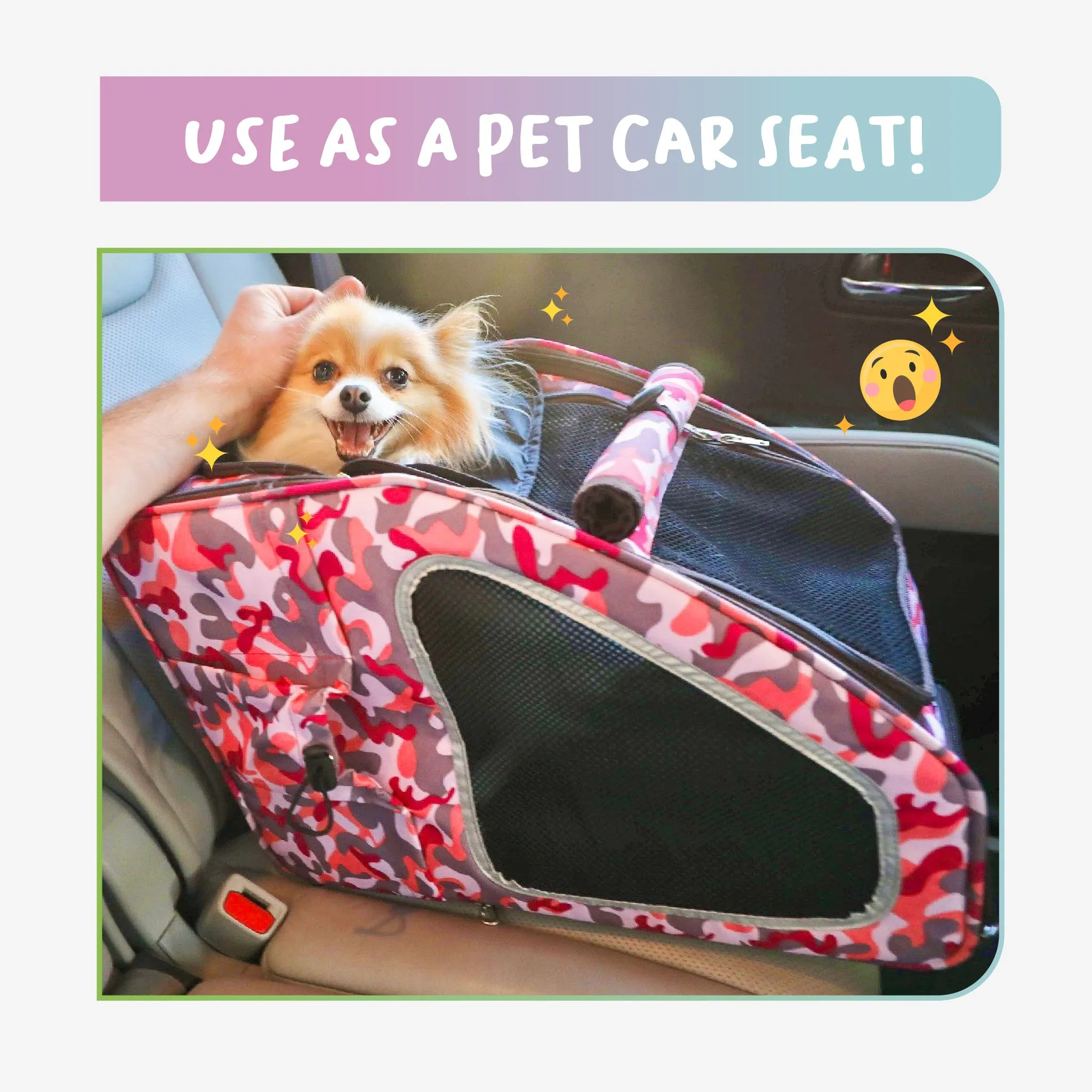 5-in-1 PET CARRIER, Features: Rolling, Top Handle, Backpack, Luggage Attachment, Car Seat ALL IN ONE for Small to Medium Dog, Cat, Bunny, Supports pets up to 25LBS