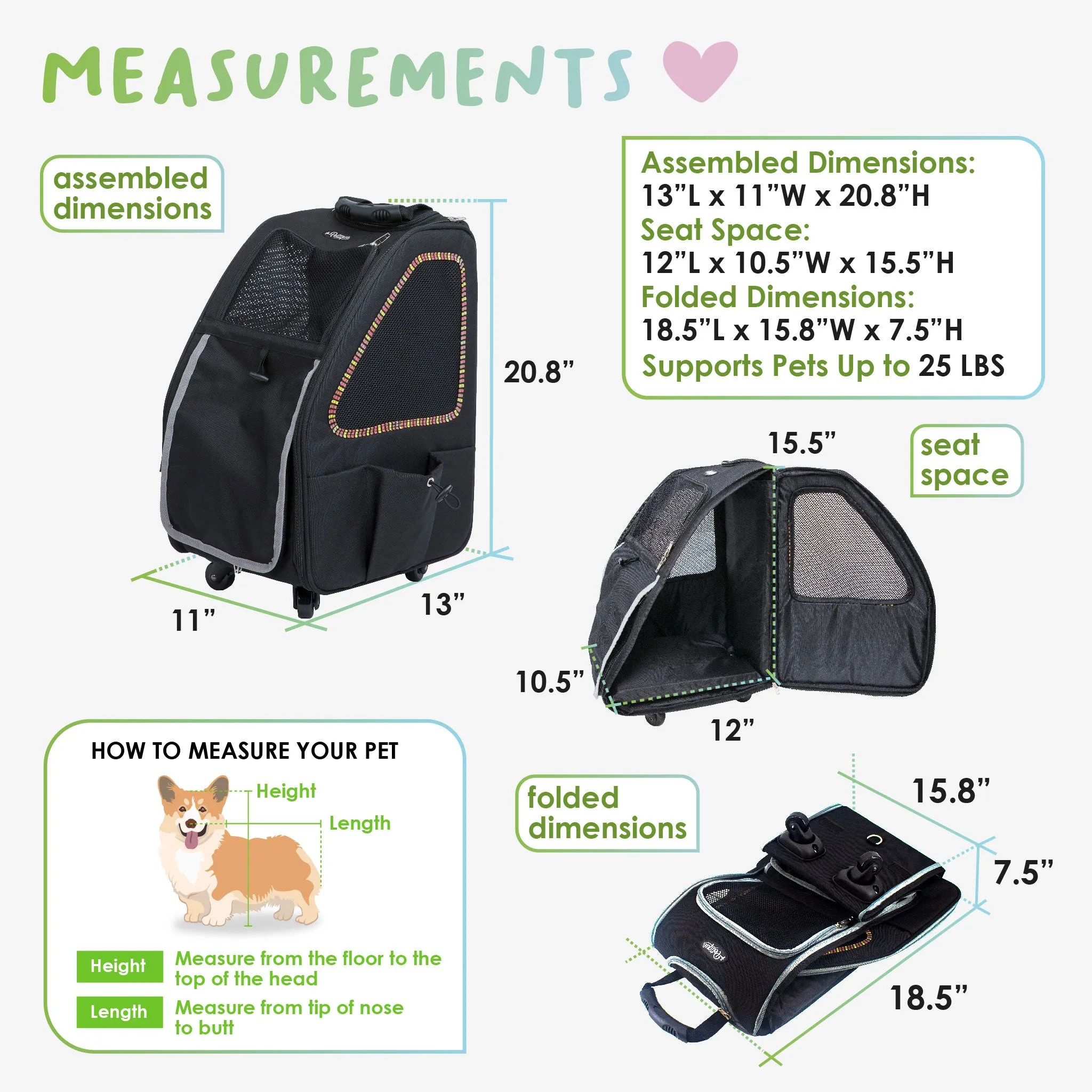 5-in-1 PET CARRIER, Features: Rolling, Top Handle, Backpack, Luggage Attachment, Car Seat ALL IN ONE for Small to Medium Dog, Cat, Bunny, Supports pets up to 25LBS