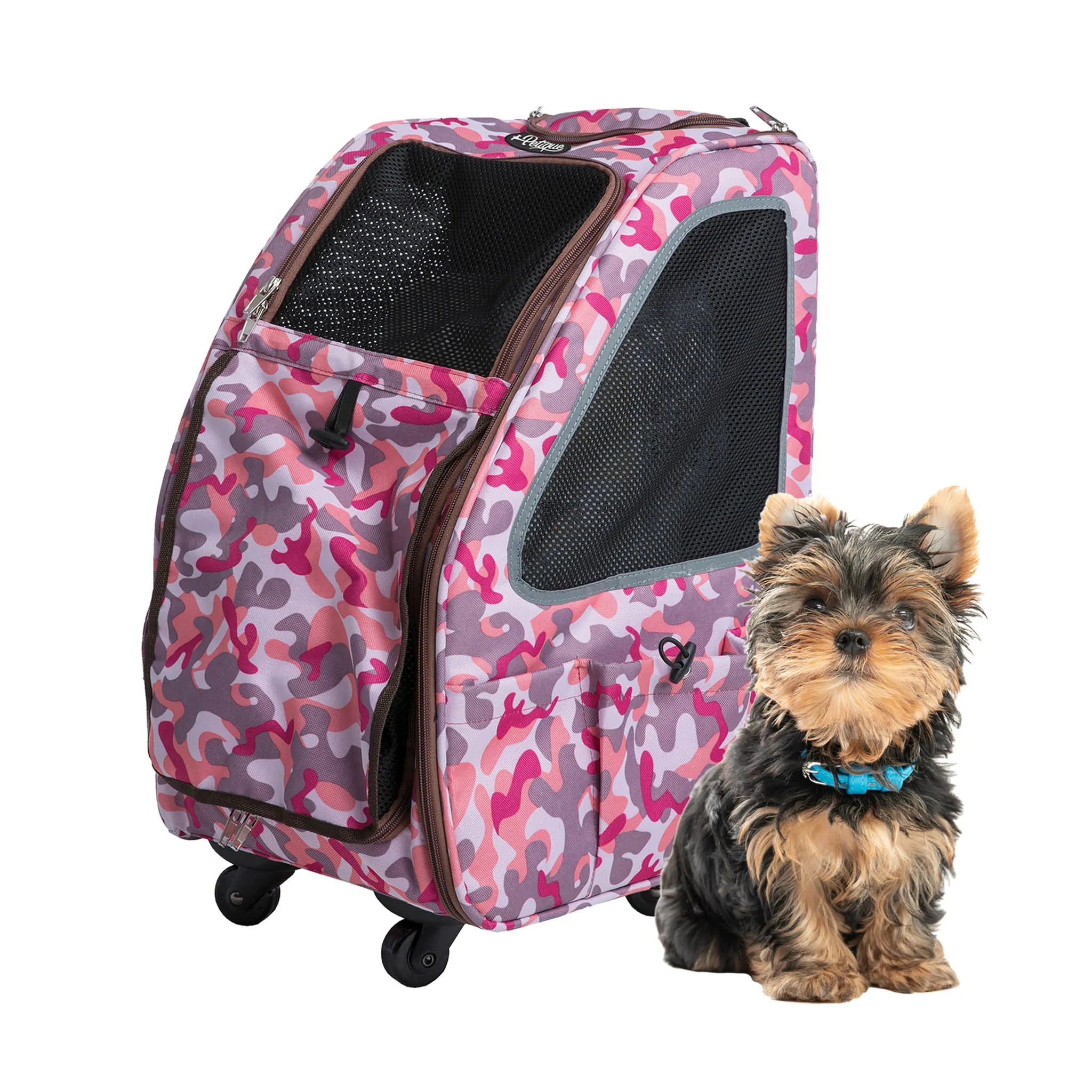 5-in-1 PET CARRIER, Features: Rolling, Top Handle, Backpack, Luggage Attachment, Car Seat ALL IN ONE for Small to Medium Dog, Cat, Bunny, Supports pets up to 25LBS