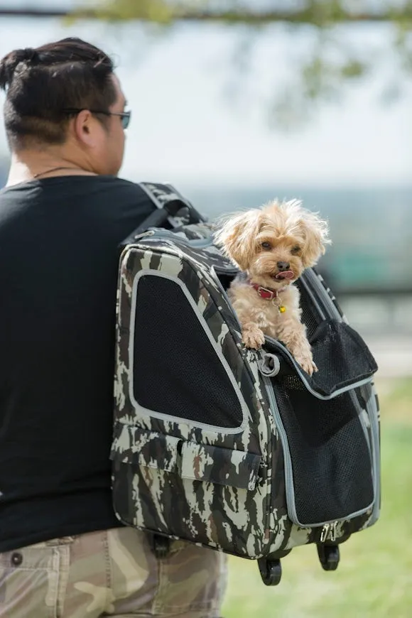 5-in-1 PET CARRIER, Features: Rolling, Top Handle, Backpack, Luggage Attachment, Car Seat ALL IN ONE for Small to Medium Dog, Cat, Bunny, Supports pets up to 25LBS