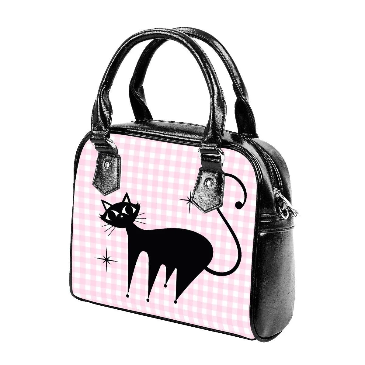 50s Retro Cat Handbag, Retro Bag, Retro Handbag, Cat Purse, Pink Gingham Purse,Women's Bags,Women's Purse,Animal Print Handbag,Small Handbag