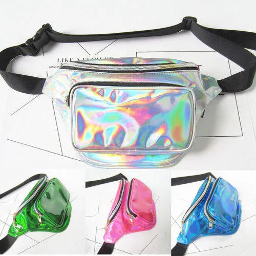 90s retro Iridescent fanny pack waist belt bag