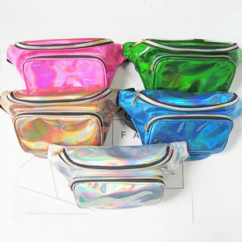 90s retro Iridescent fanny pack waist belt bag