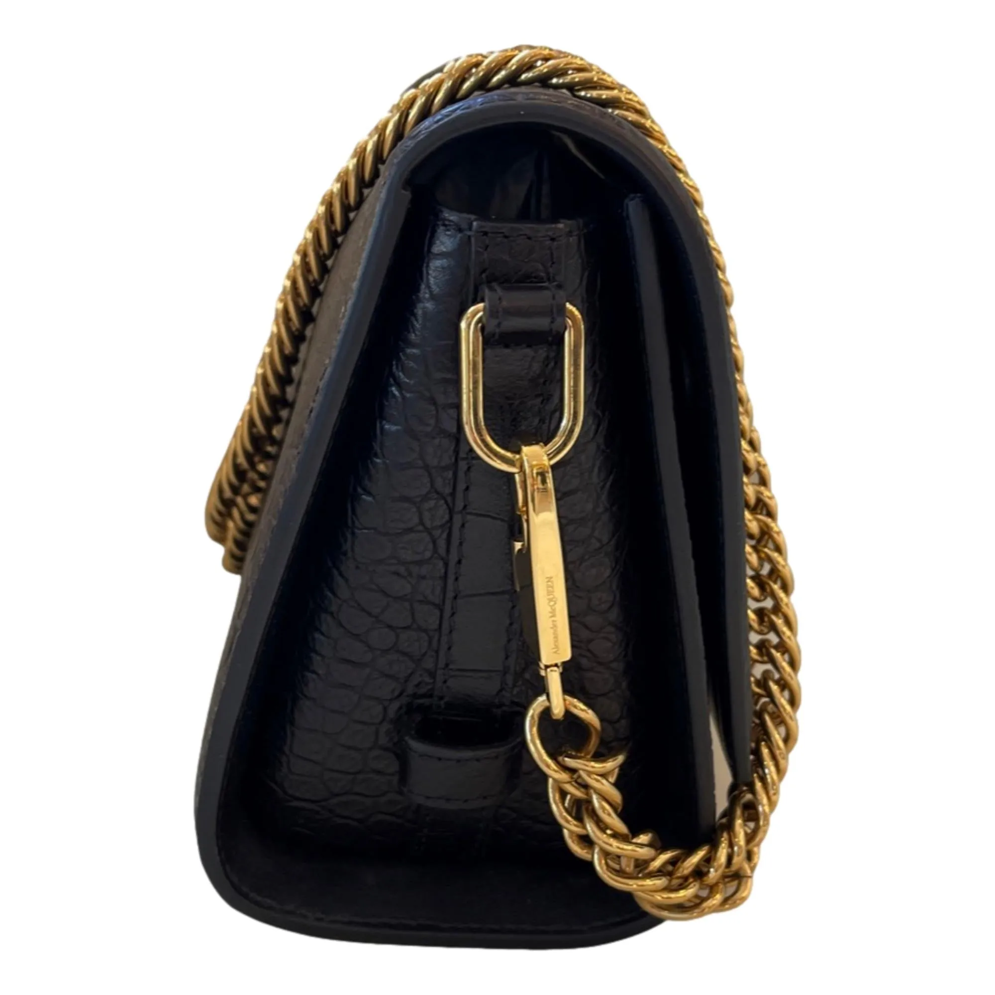 Alexander McQueen The Story Black Leather Croc Shoulder Bag