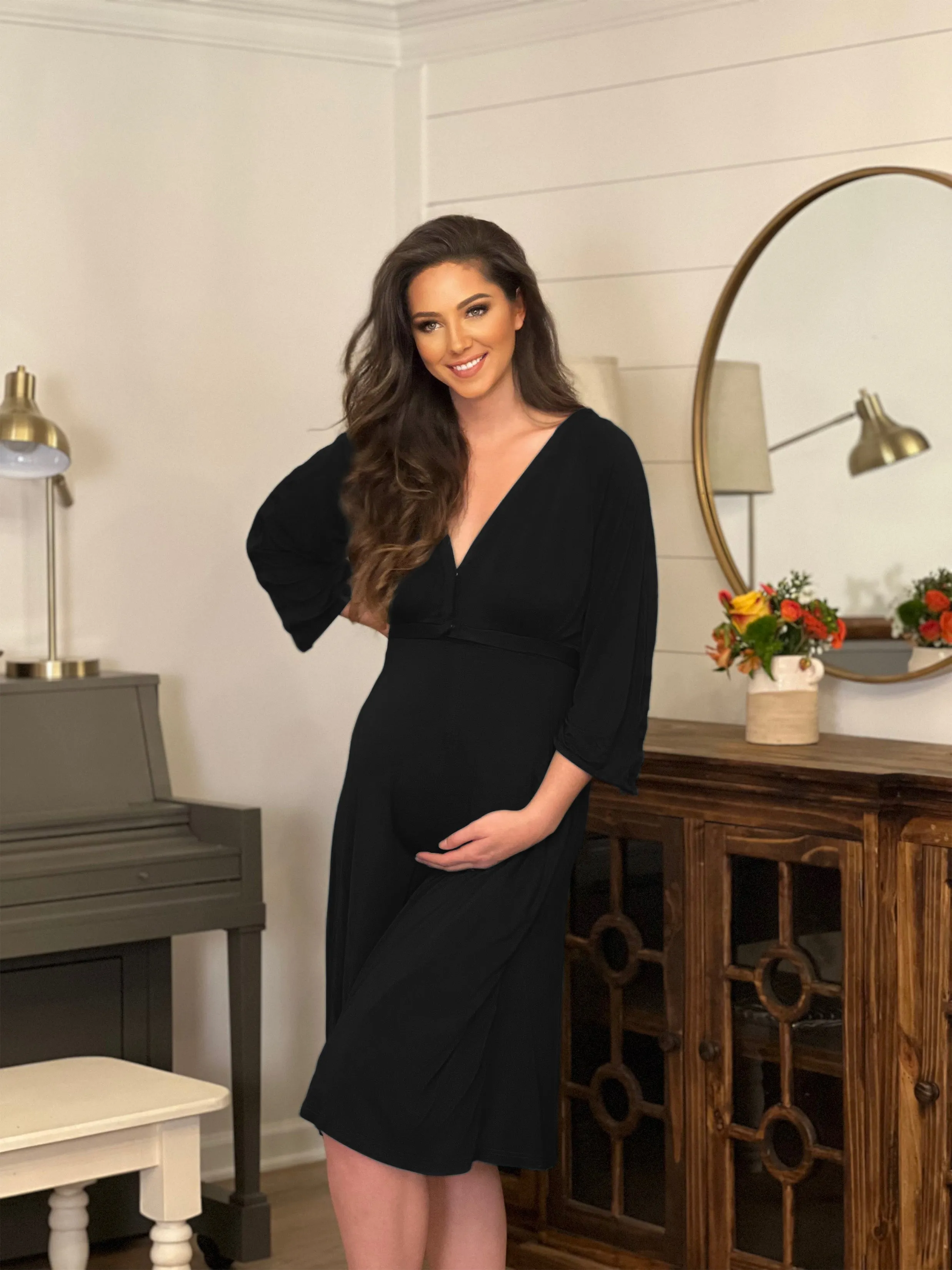 Amelia Labor & Postpartum Gown in Black