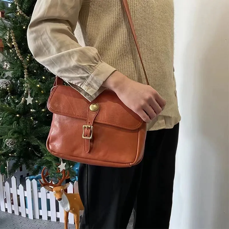 American Vintage Vegetable Tanned Leather Messenger Bag Women's Crossbody Bag