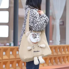 Anniepaw Cute Bear Pet Go Bag Portable Canvas Single Shoulder Carrier for Small Dogs Cats