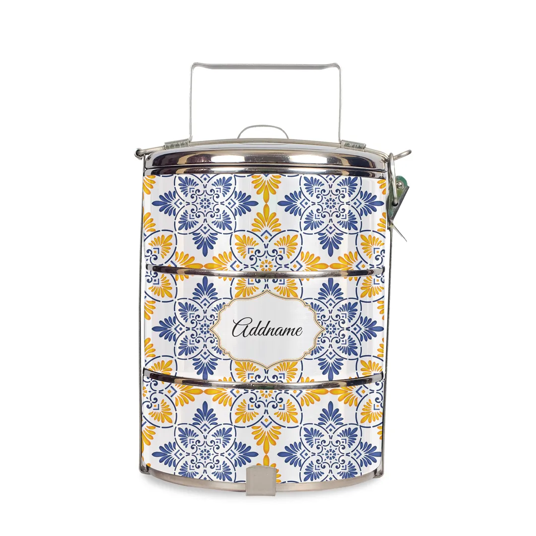 Arabesque Butter Blue Colourful Jute Bag with Tiffin Carrier Set