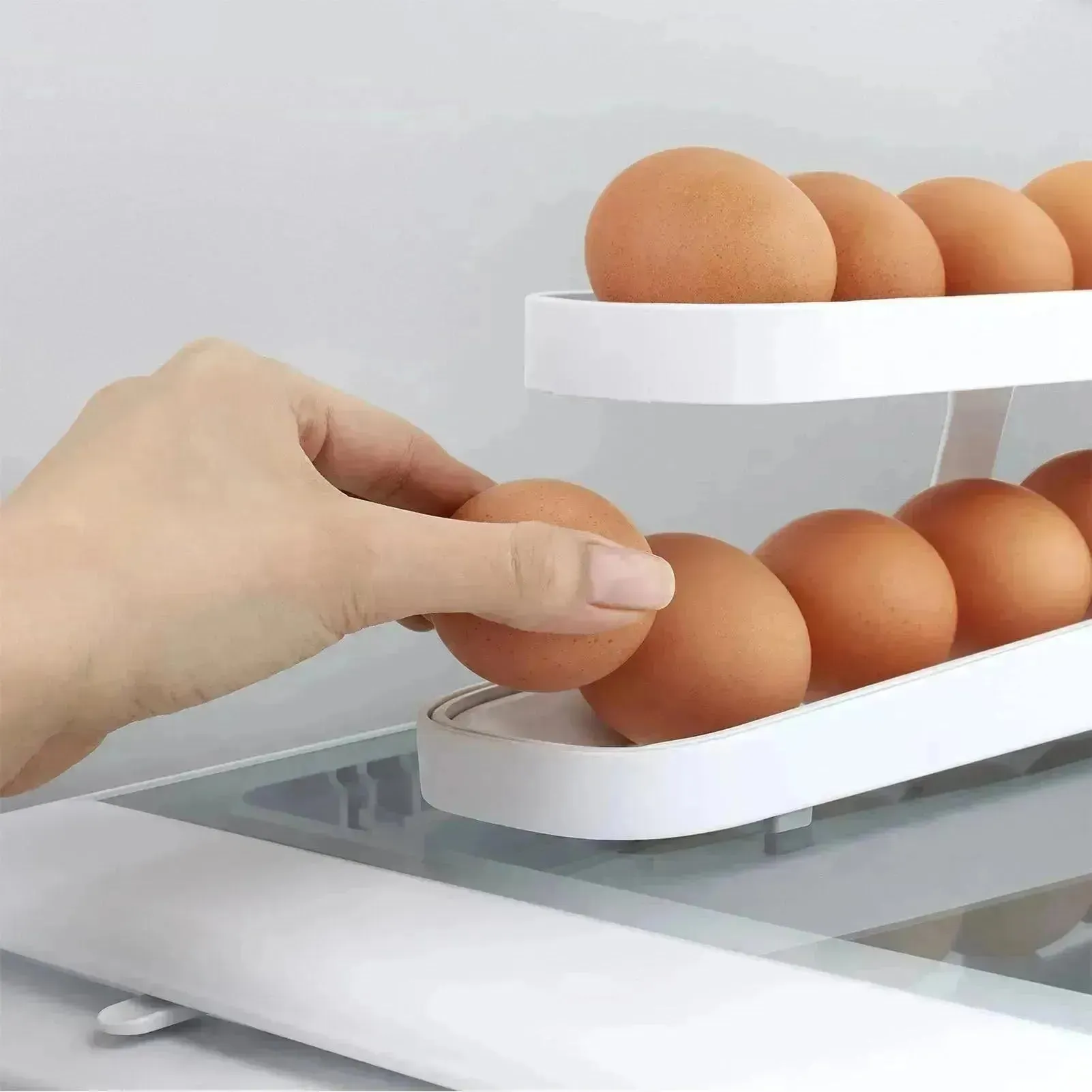 Automatic Scrolling Egg Rack Holder Storage Box Egg Basket Container Organizer Rolldown Refrigerator Egg Dispenser For Kitchen Gadgets