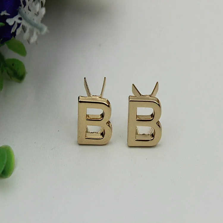 B-Shaped Purse Label 1/10pcs Bag Hardware Charm Light Gold Handmade Purse Handbag Making Metal Decoration 15mm 5/8" Wholesale Supplies