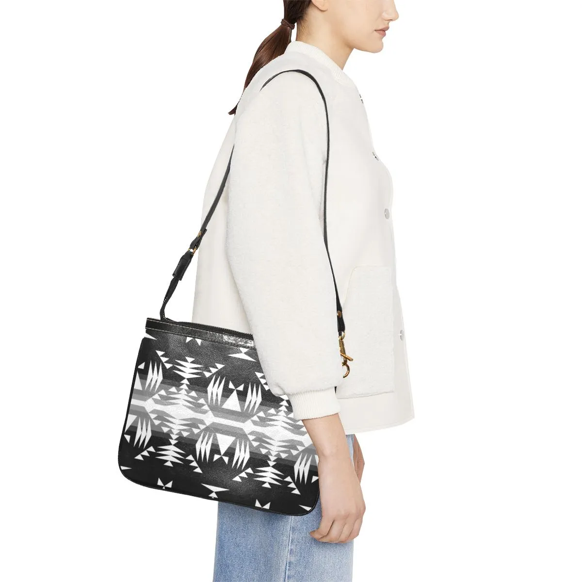 Between the Mountains Black and White Small Shoulder Bag