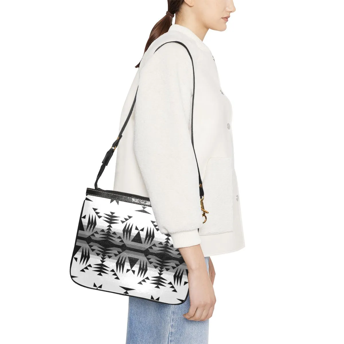 Between the Mountains White and Black Small Shoulder Bag