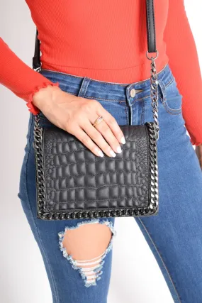 Black Quilted Chain Trim Handbag - Destani