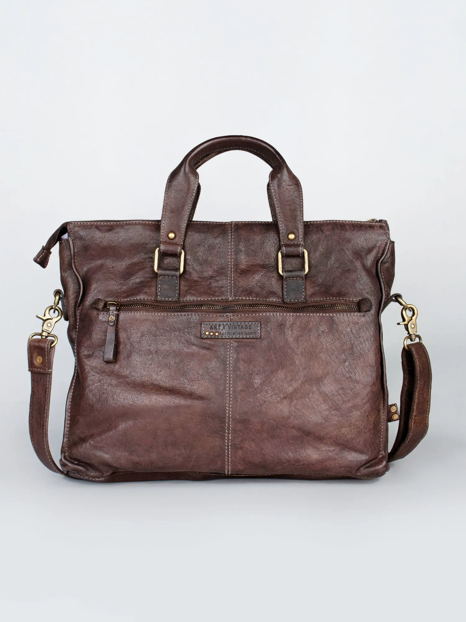 Brown Leather Laptop Bag By Art N Vintage