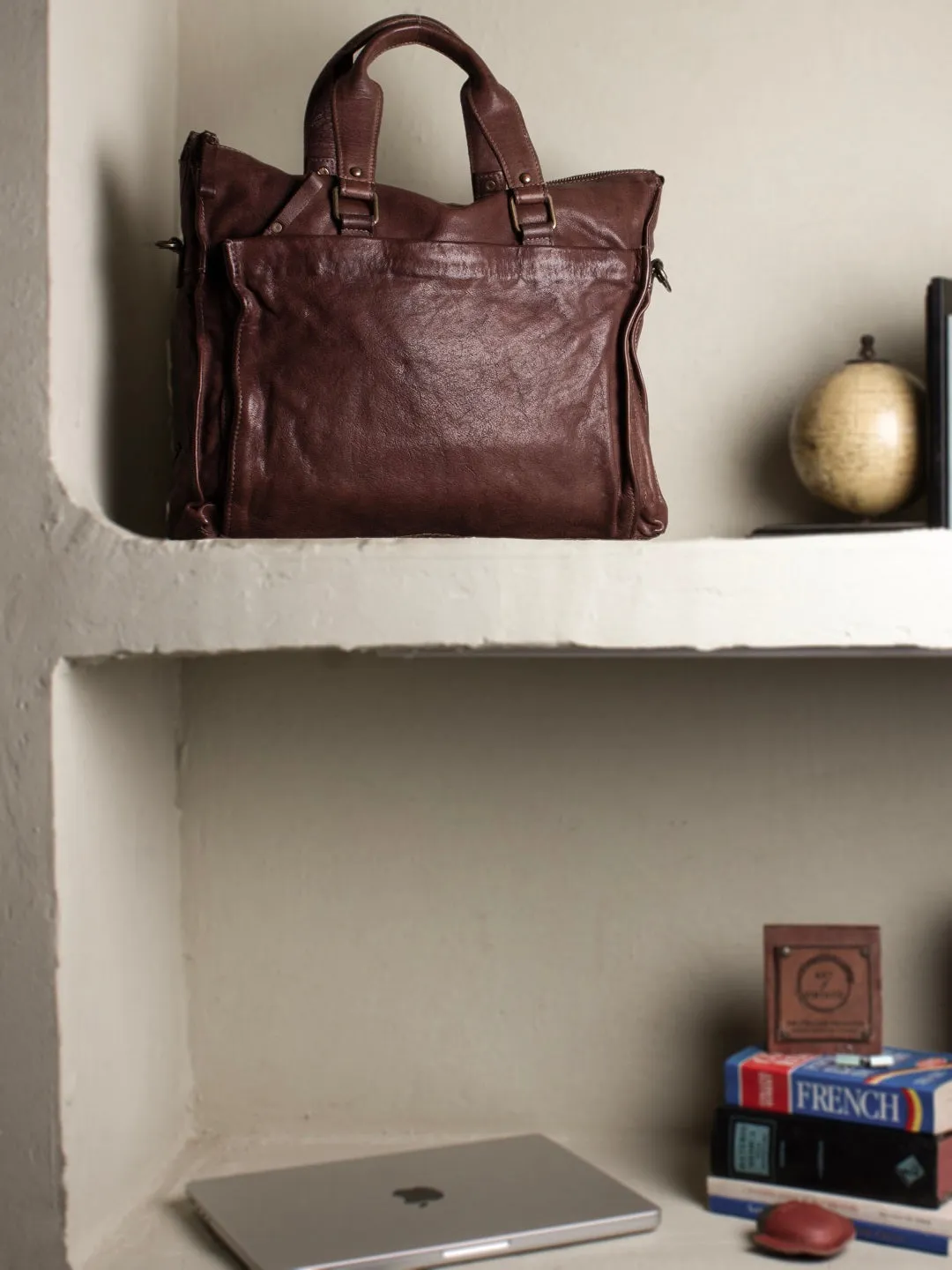 Brown Leather Laptop Bag By Art N Vintage