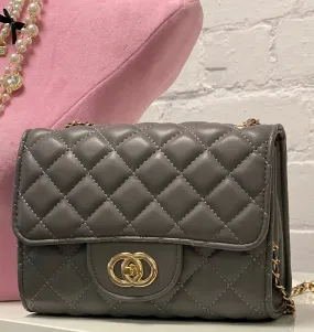 Coco Quilted Clasp Bag - Grey ( Small )