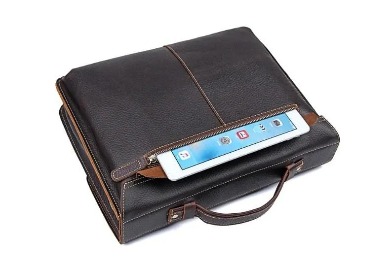 Coffee Leather Mens Laptop Bags Briefcase