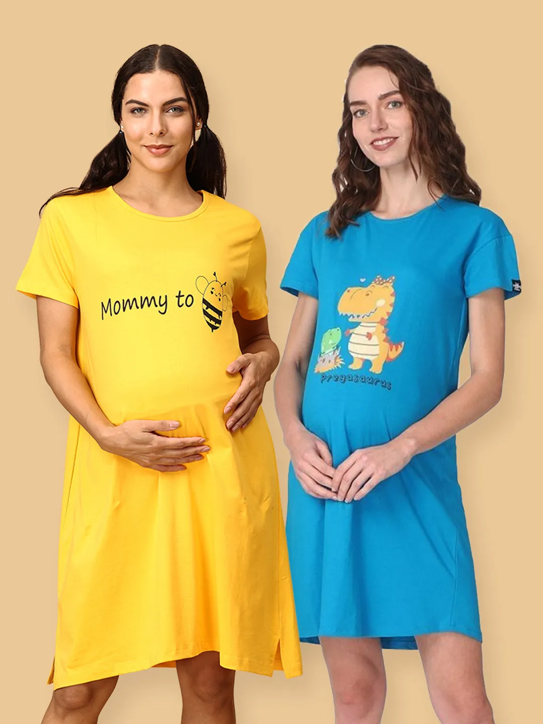 Combo Of Pregasaurus & Mommy To be Maternity T-Shirt Dress