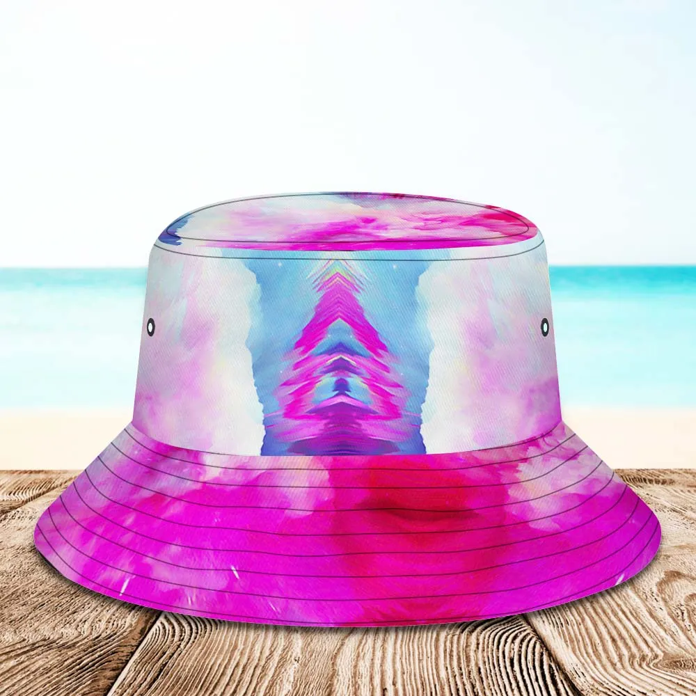 Custom Face Bucket Hat Unisex Personalised Wide Brim Outdoor Summer Hats Pink and Light Blue Abstract Texture