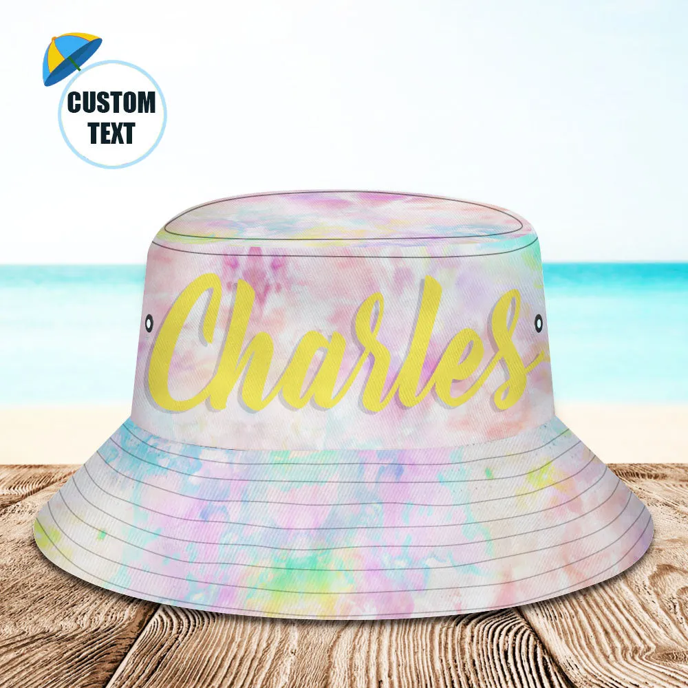 Custom Name Bucket Hat Adult & Kids Unisex Bucket Hat with Text Personalised Wide Brim Outdoor Summer Cap Hiking Beach Sports Hats - Pink Tie-dye