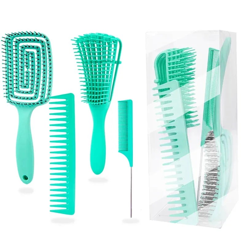 Detangling Brush 4 Pieces Hair Brush Set For Afro Curly Coily Long Hair Knots Detangler Easy To Clean Hair Care Styling Tools