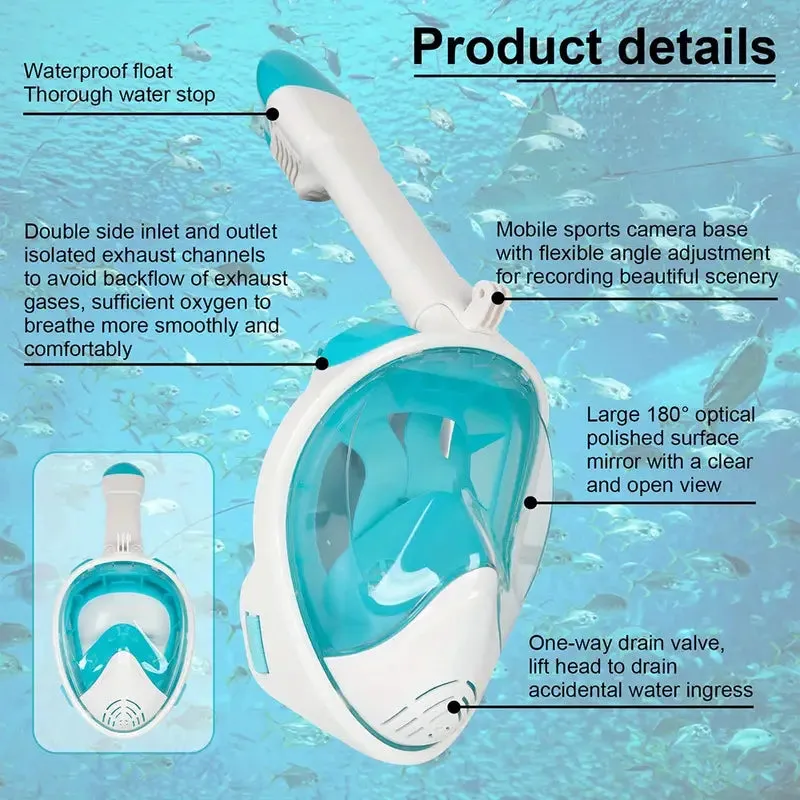 Diving Full Face Snorkel Mask With Camera Mount,L/XL White And Green