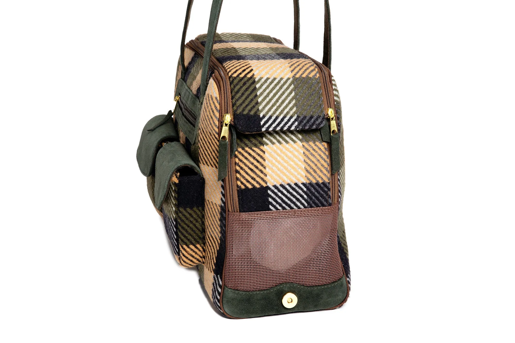 Dog Carrier - Winter - Blue, Green & Tan Wool Plaid