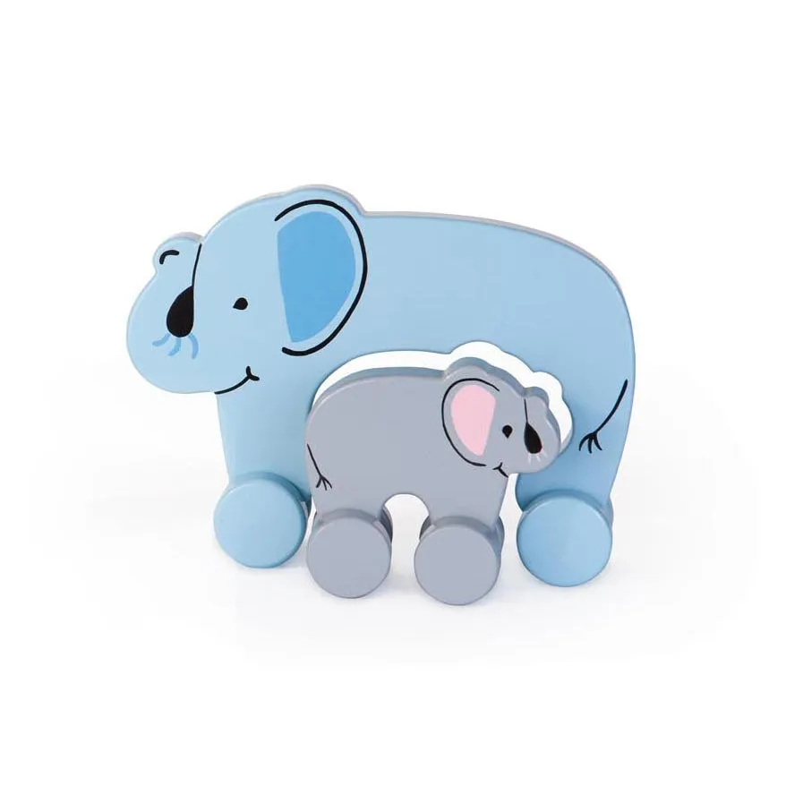 Elephant Mommy and Baby Wooden Roller