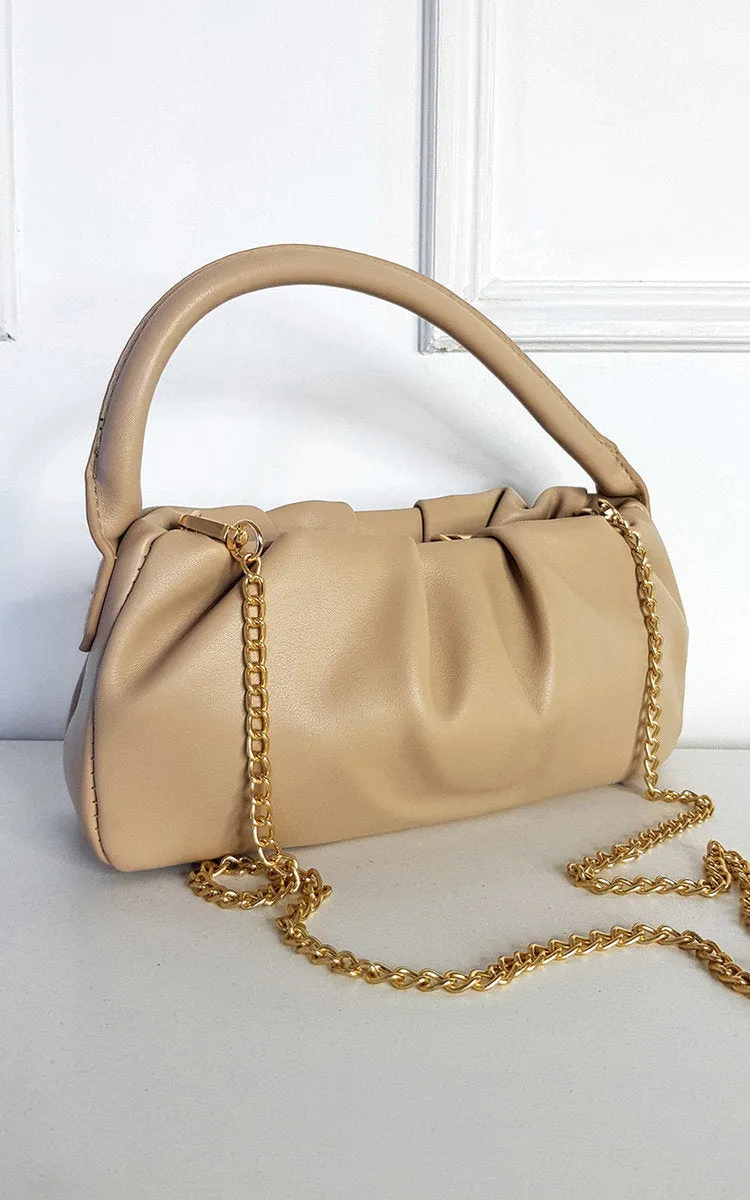 Faux Leather Shoulder Bag with Chain Detail