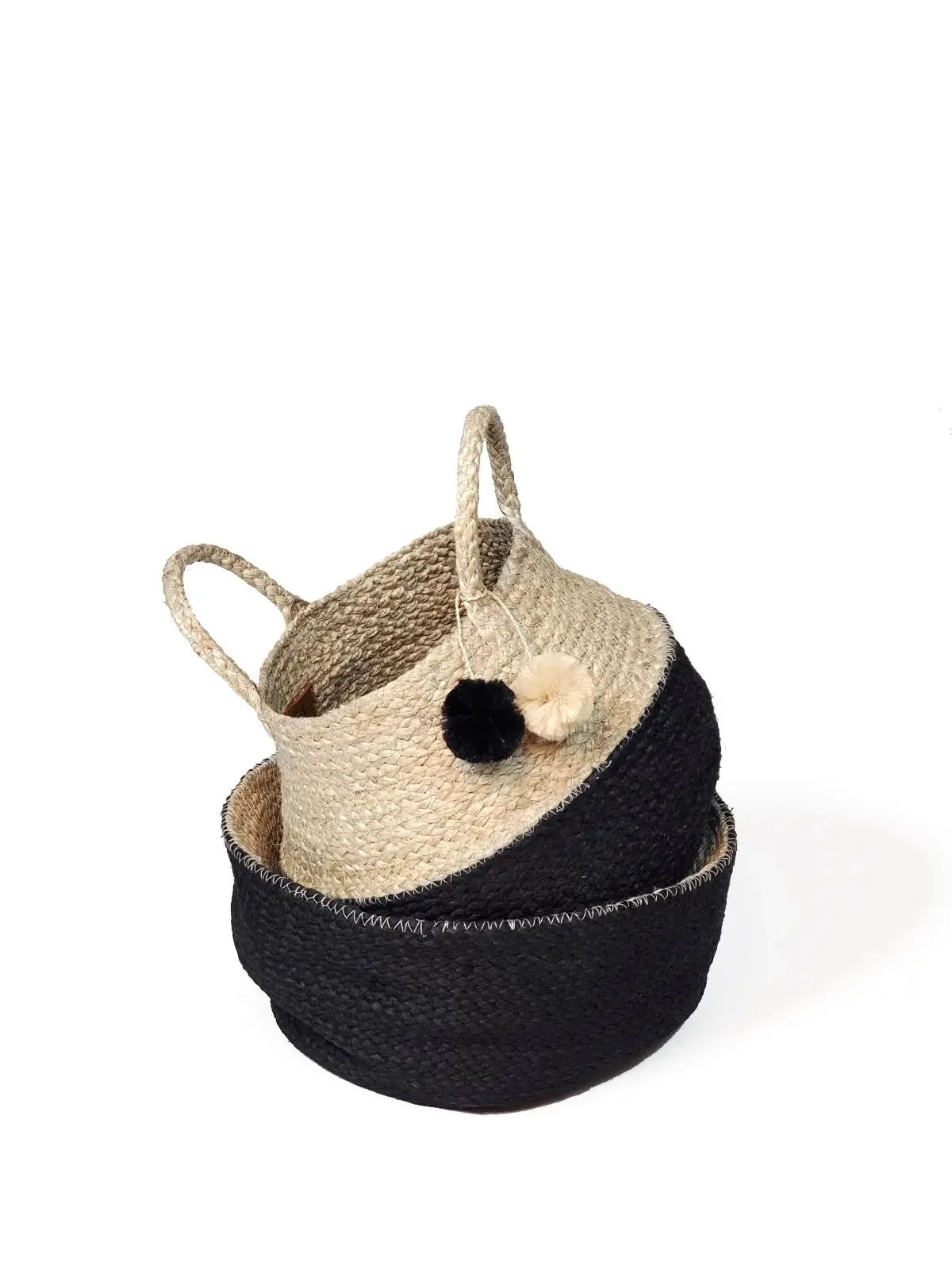 Foldable Basket Bag | Handwoven - Natural & Black