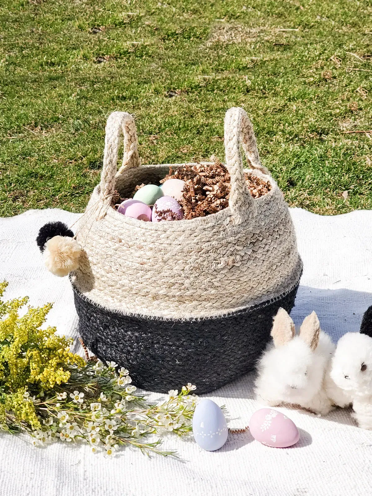 Foldable Basket Bag | Handwoven - Natural & Black