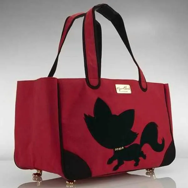 Foxy Pom Rescue Me Tote Canvas Dog Carrier Red