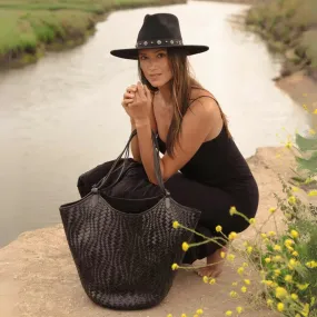 Freya Woven Large Tote in Black