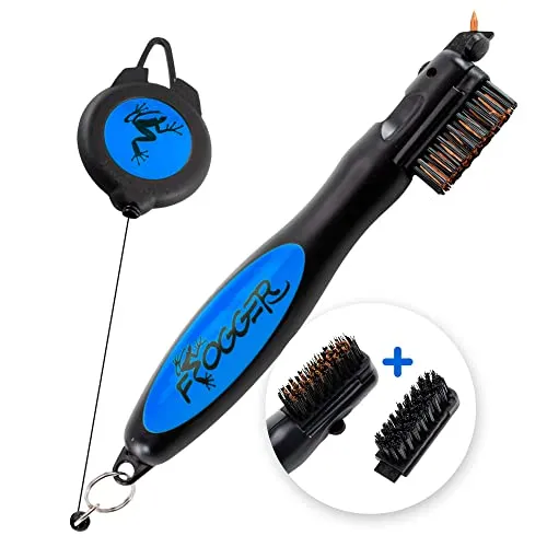 Frogger BrushPro Golf Club Cleaner with Ergonomic Grip and Retractable Cord | Sturdy Golf Brush and Groove Cleaner with Advanced Scrub Cleaning Technology for Professional Golfers | Blue