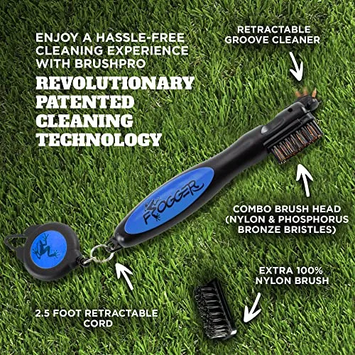 Frogger BrushPro Golf Club Cleaner with Ergonomic Grip and Retractable Cord | Sturdy Golf Brush and Groove Cleaner with Advanced Scrub Cleaning Technology for Professional Golfers | Blue