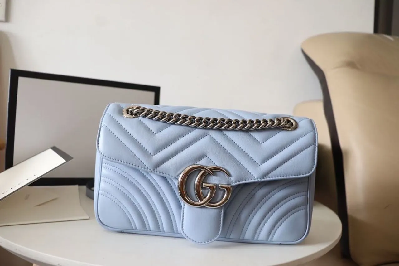 gg Marmont Small Matelassé Shoulder Bag Blue Sky For Women 10in/26cm gg 443497