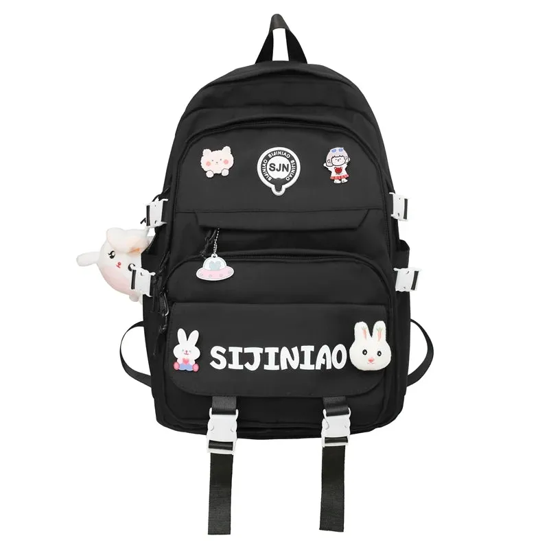 Girl Pink Harajuku Kawaii Badge Book Bag Women Travel School Bags Female Cute Nylon Laptop College Backpack Lady Student Fashion