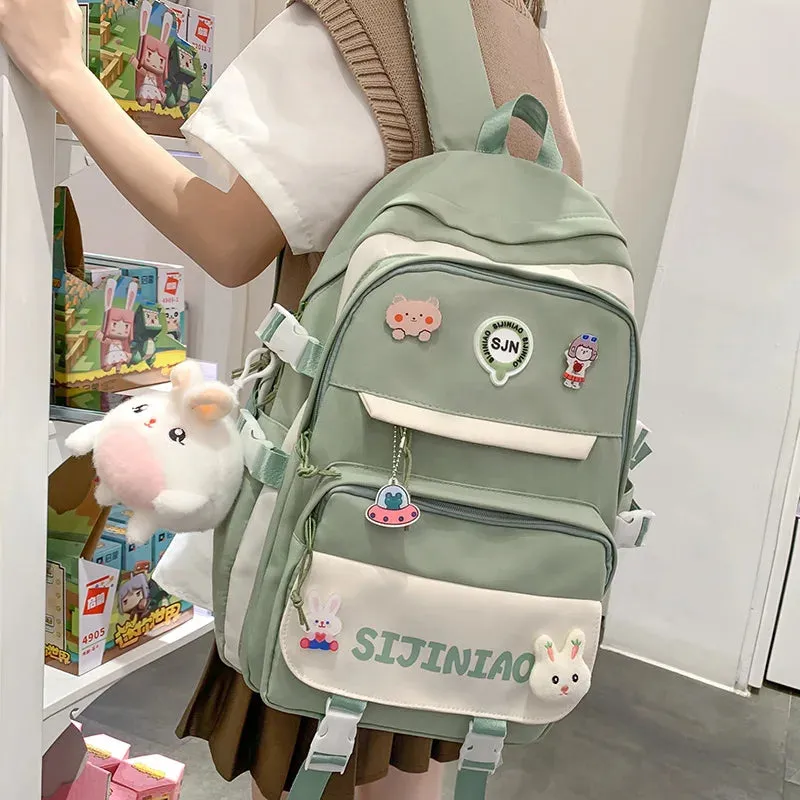 Girl Pink Harajuku Kawaii Badge Book Bag Women Travel School Bags Female Cute Nylon Laptop College Backpack Lady Student Fashion