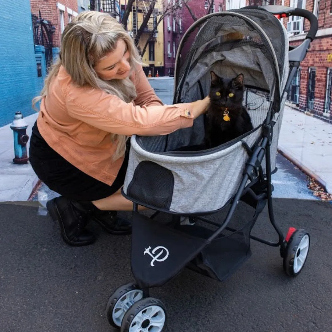 Glacier Pet Stroller - Gray, Lightweight, Compact, Easy One-Hand Fold, Ventilation, Durable for Dogs/Cats/Pets, Supports up to 45LBS