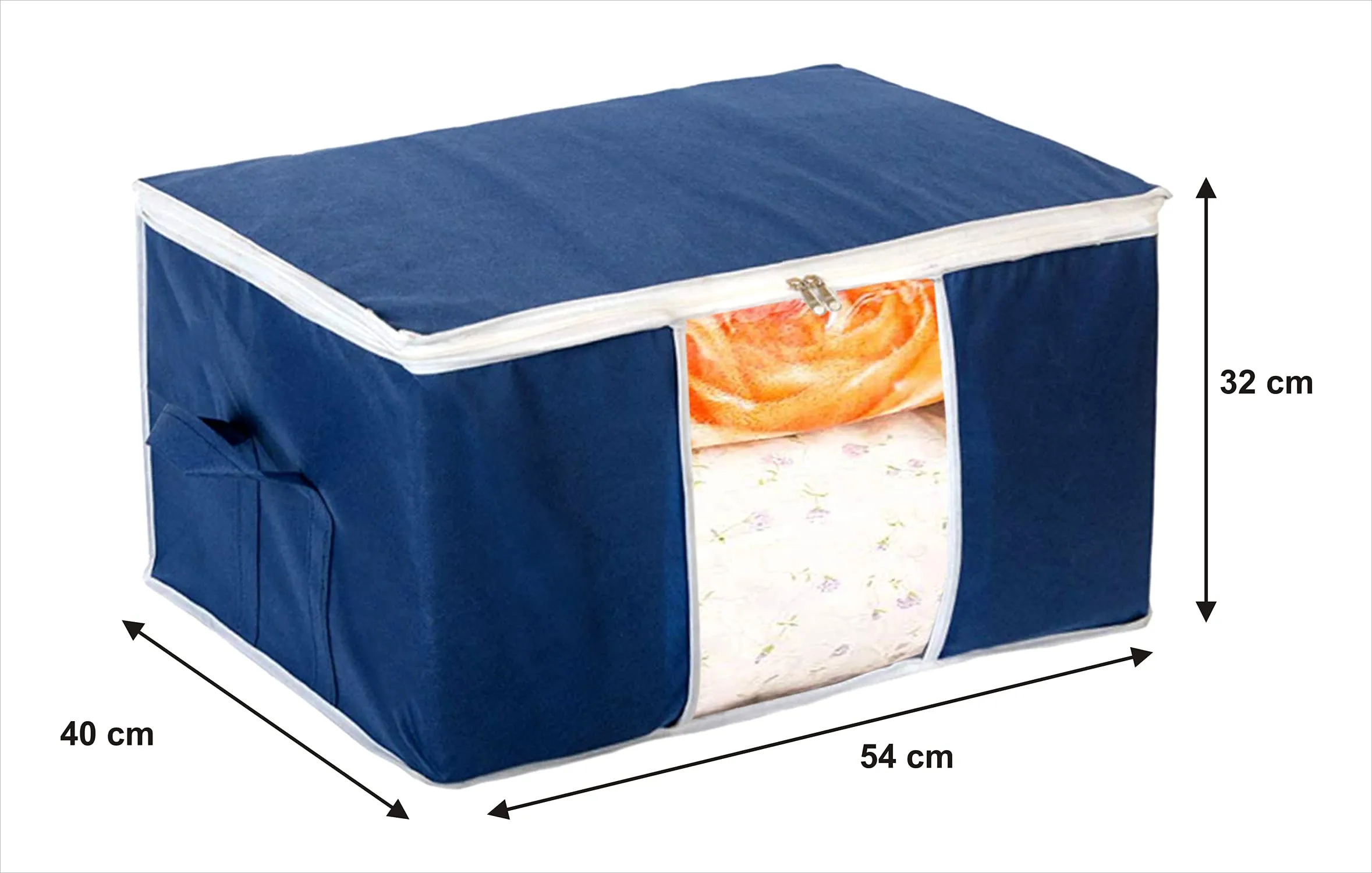 Heart Home Clothing Storage Bags, Under Bed Foldable Organizer, Store Blankets, Clothes With Tranasparent Window- Pack of 2 (Navy Blue)-HS_38_HEARTH21707