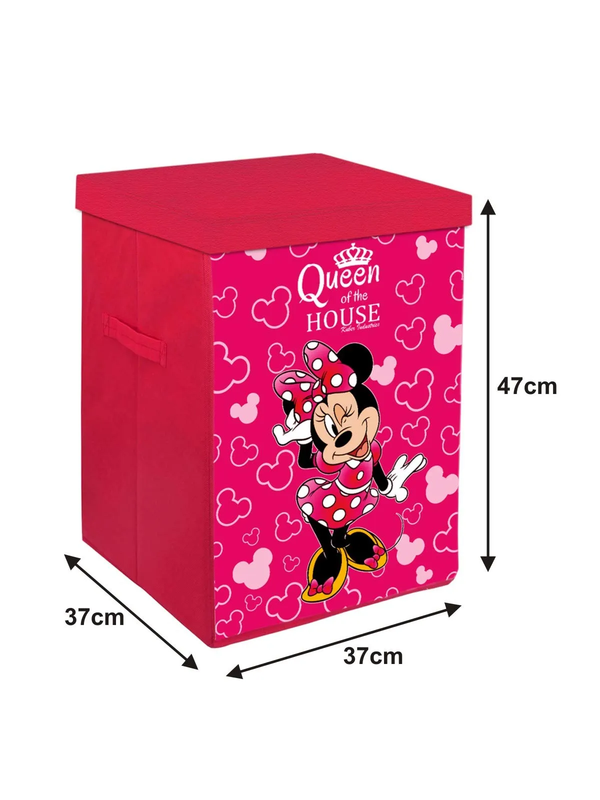 Heart Home Disney Minnie Print Non Woven Fabric Foldable Laundry Basket, Toy Storage Basket, Cloth Storage Basket With Lid & Handles (Set Of 2, Pink)-HHEART16286