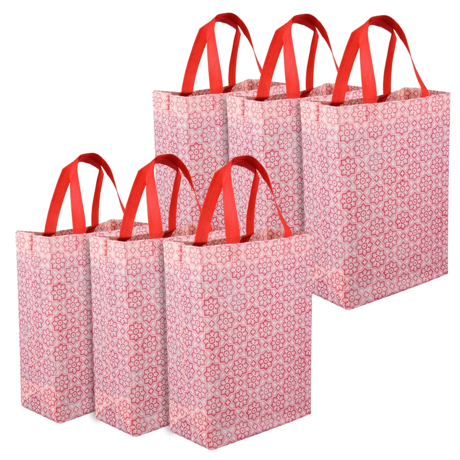 Heart Home Shopping Handbag | Grocery Handbag | Shopping Bag | Grocery Shopping Bag | Reusable Shopping Bags | Vegetable Bag | Star-Print Carry Bag | Pack of 6 | Pink