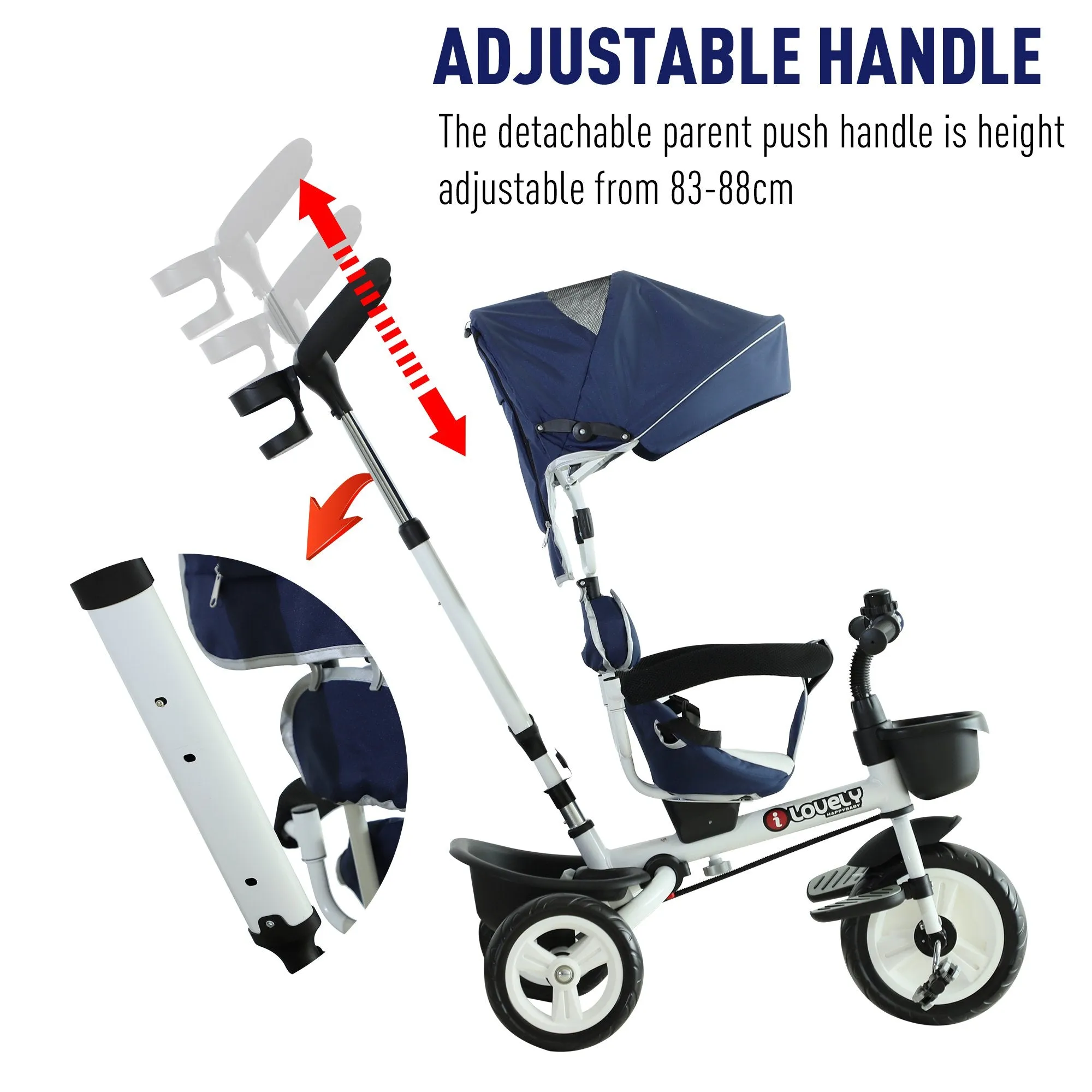 HOMCOM  Baby Tricycle Stroller with Handle- Blue