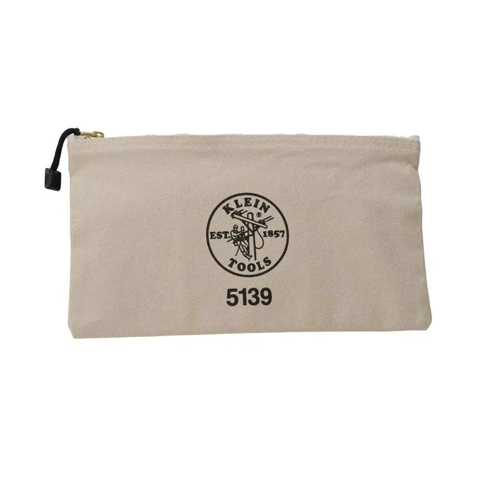 Klein Tools 5139 Zipper Bag, Canvas Tool Pouch to 12.5 x 7 x 0.7 -Inch with Heavy Duty Brass Zipper Close, Natural