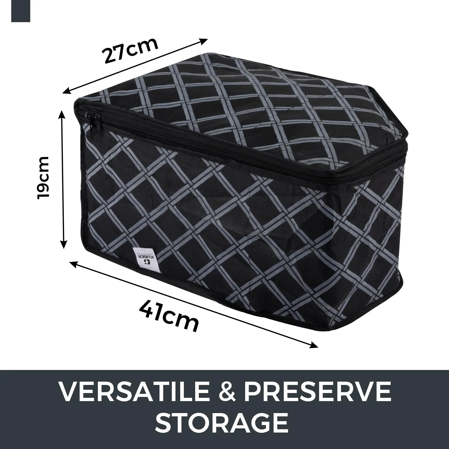 Kuber Industries Blouse Cover | Clothes Storage Bag | Zipper Wardrobe Organizers | Non-Woven Clothes Organiser | Side Transparent Blouse Organizer | Check-Design | Pack of 6 | Black