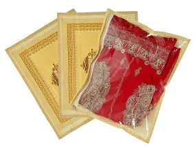 Kuber Industries Dolli Printed Non Woven Tranasparent Waterproof Single Saree Cover, Saree Organizer With Zip- Pack of 3 (Gold)-HS_38_KUBMART21437, Plastic