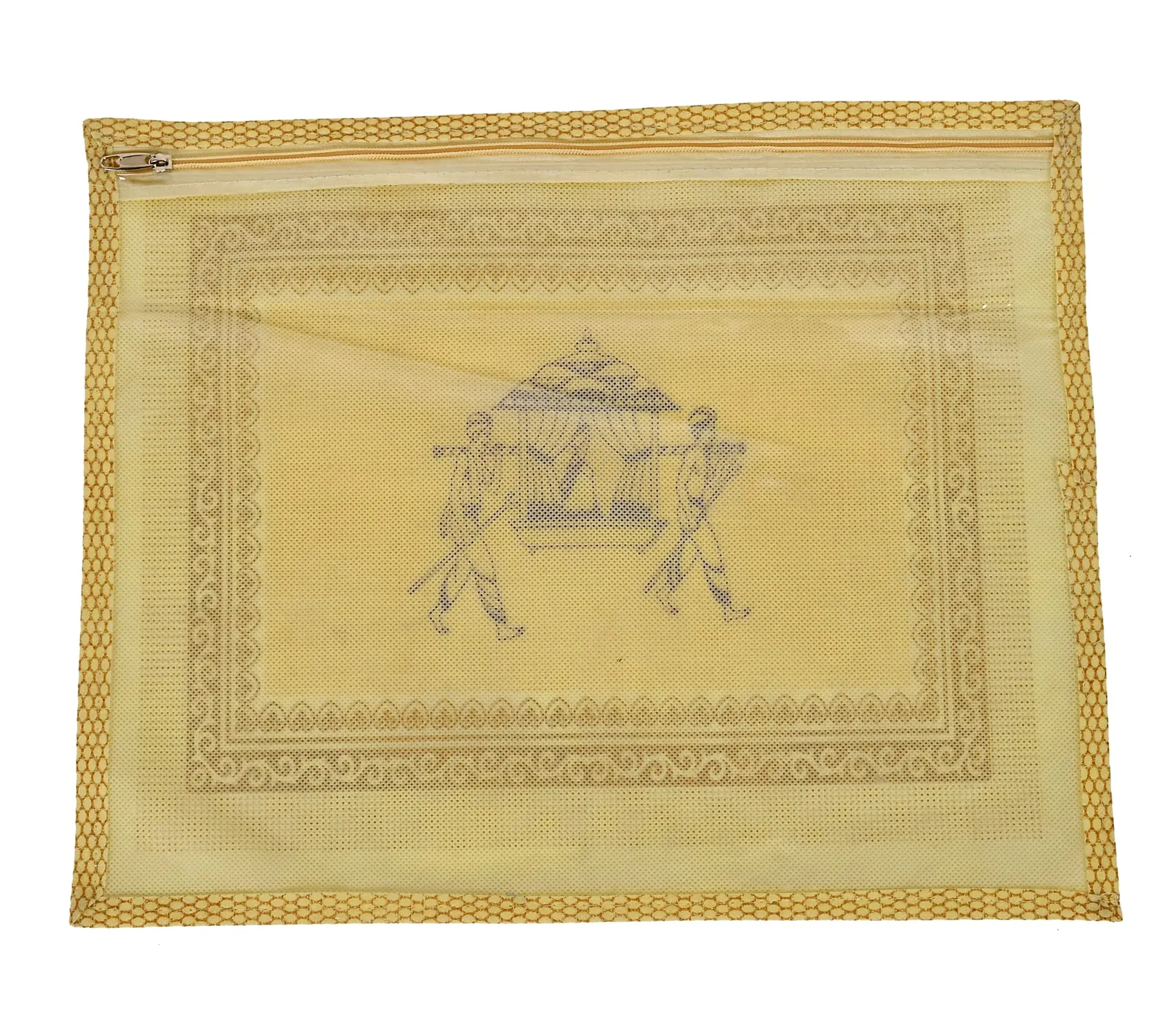 Kuber Industries Dolli Printed Non Woven Tranasparent Waterproof Single Saree Cover, Saree Organizer With Zip- Pack of 3 (Gold)-HS_38_KUBMART21437, Plastic